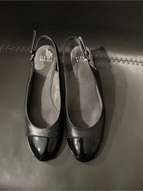 Stuart Weitzman Black Patent Cap-Toe Slingback Flats